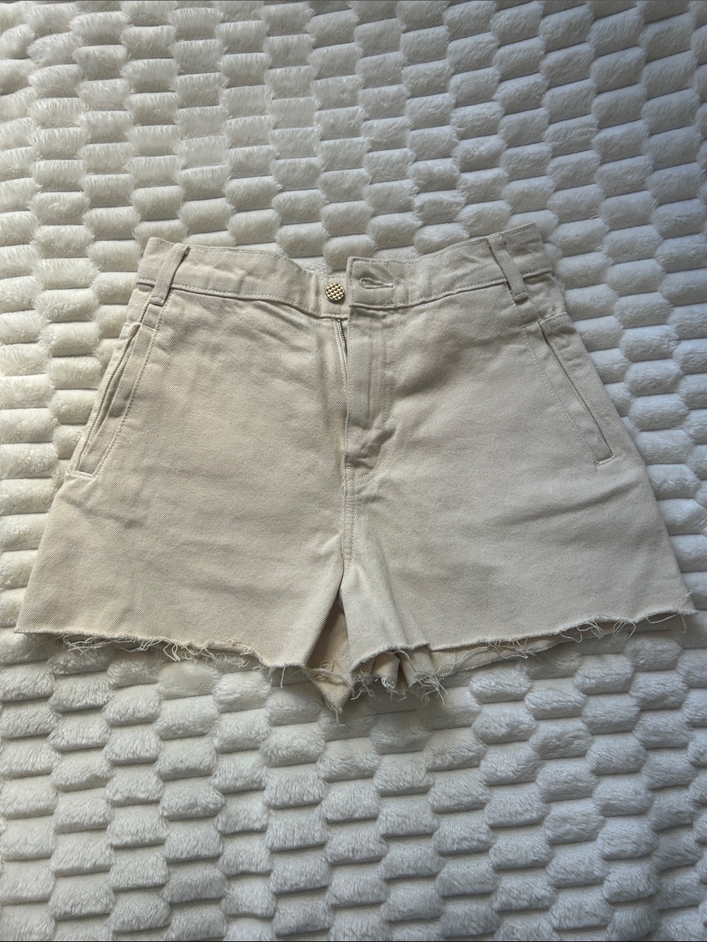 Zara Beige Raw-Hem Denim Shorts